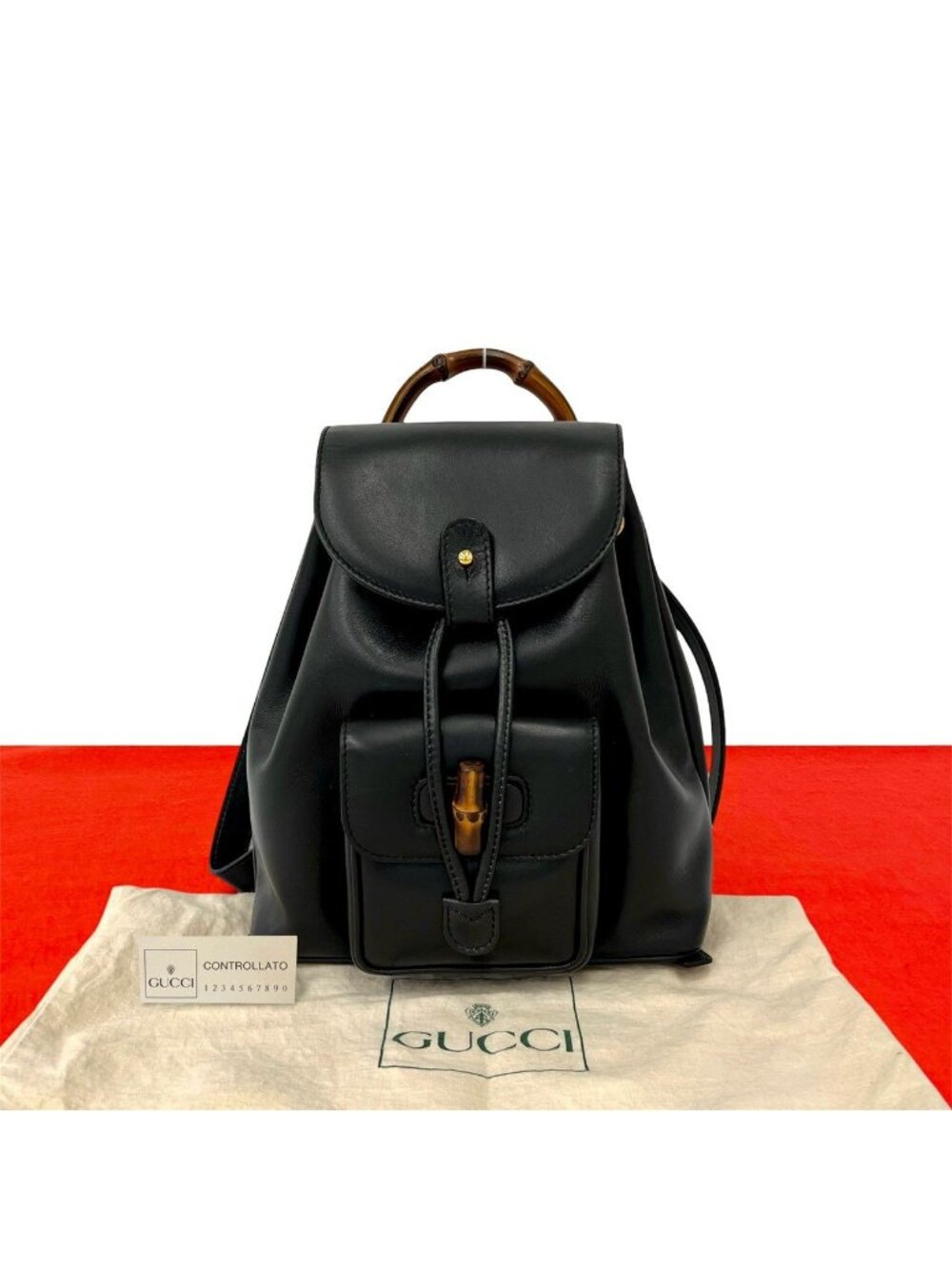 Gucci Vintage Bamboo Leather Backpack Black